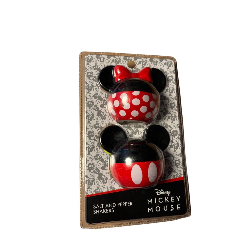 NWT! Disney Mickey and Minnie Mouse‎ Salt Pepper Shaker Set Red Black Polka Dot